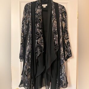 Sheer Draped Open-Front Jacket in Black and Gray